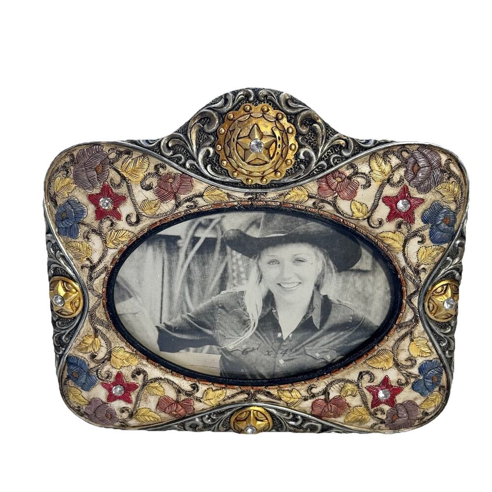Western Country Diamond Brocade Americana Photo Frame Holds 4 x 6 Picture New
